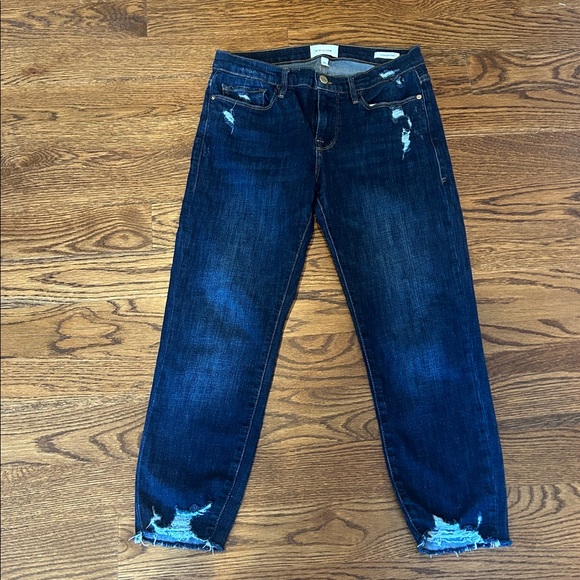 Frame Denim Le Garcon Crop Jeans Sz 26 chewed hem dark wash - Picture 2 of 7